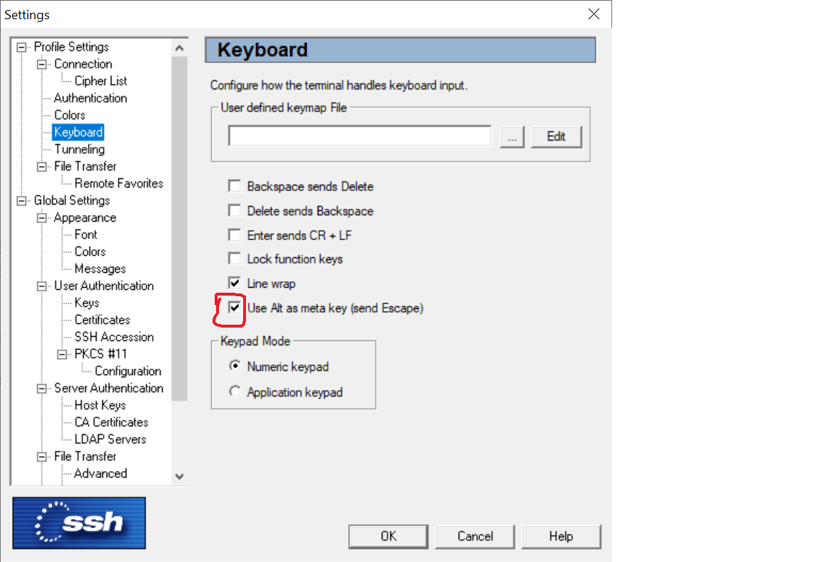 To make alt-f key work, select Edit -> Settings -> Keyboard, and select the checkbox Use ALT as Meta key (and Escape). To make alt-f key work, select Edit -> Settings -> Keyboard, and select the checkbox Use ALT as Meta key (and Escape).